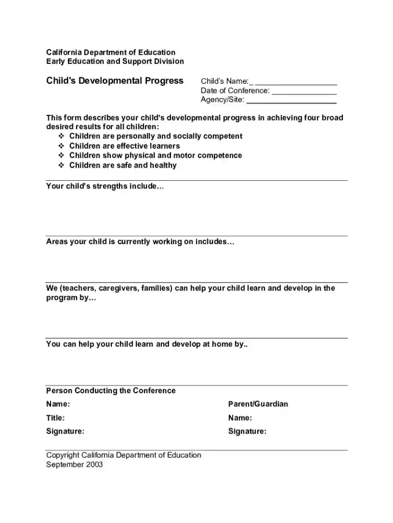 Child's Development Progress Form Preview on Page 1