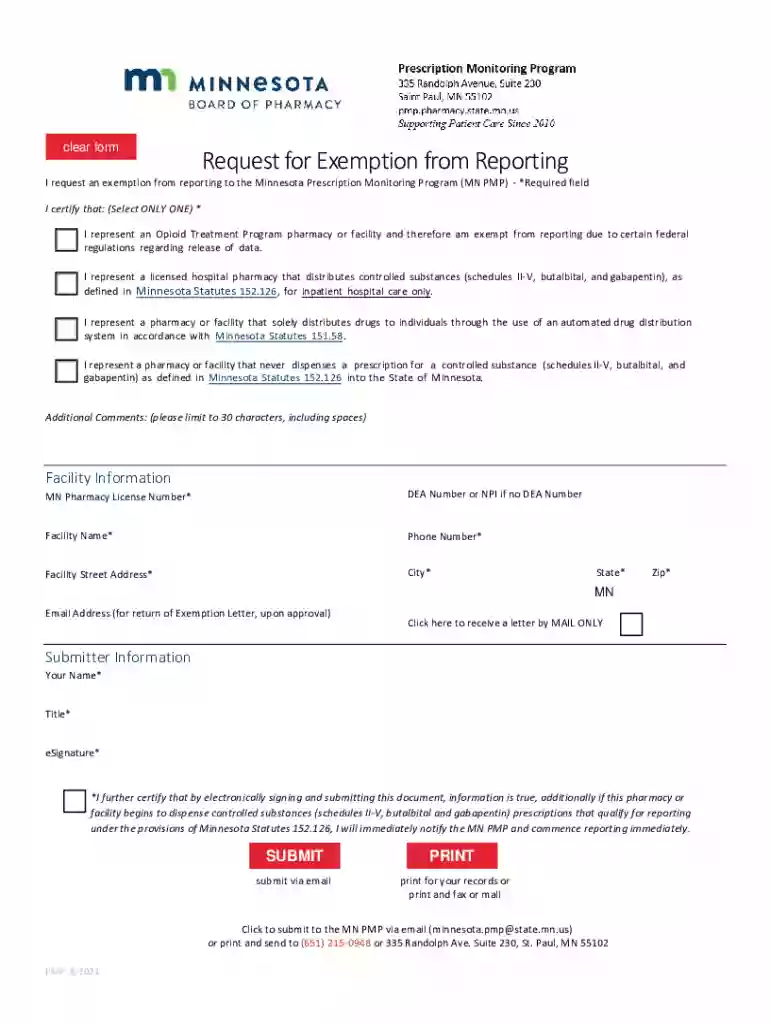 Fillable Online Request for Exemption from Reporting Preview on Page 1