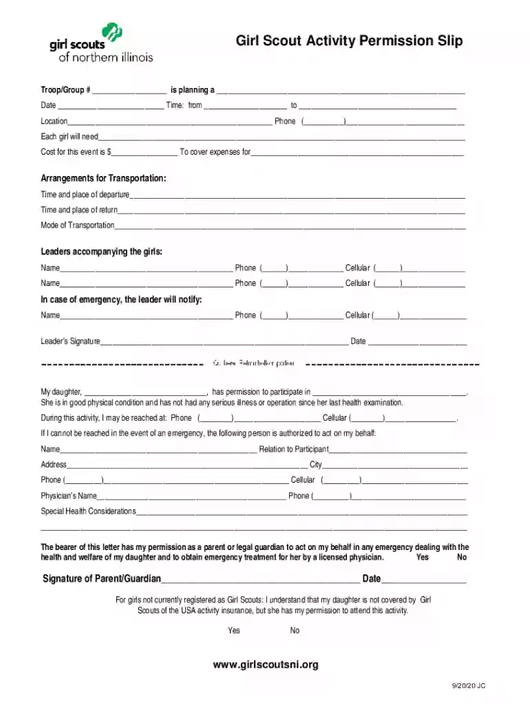 Ford Form Permission Slip - Girl Scouts Preview on Page 1