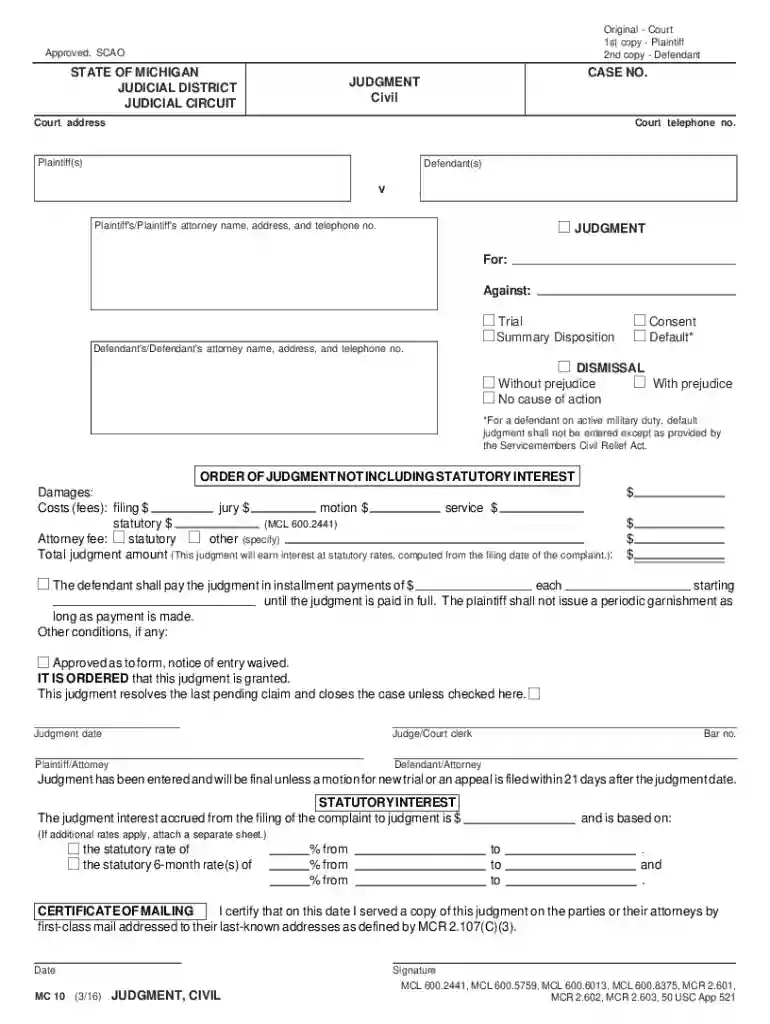 michigan judgment Preview on Page 1