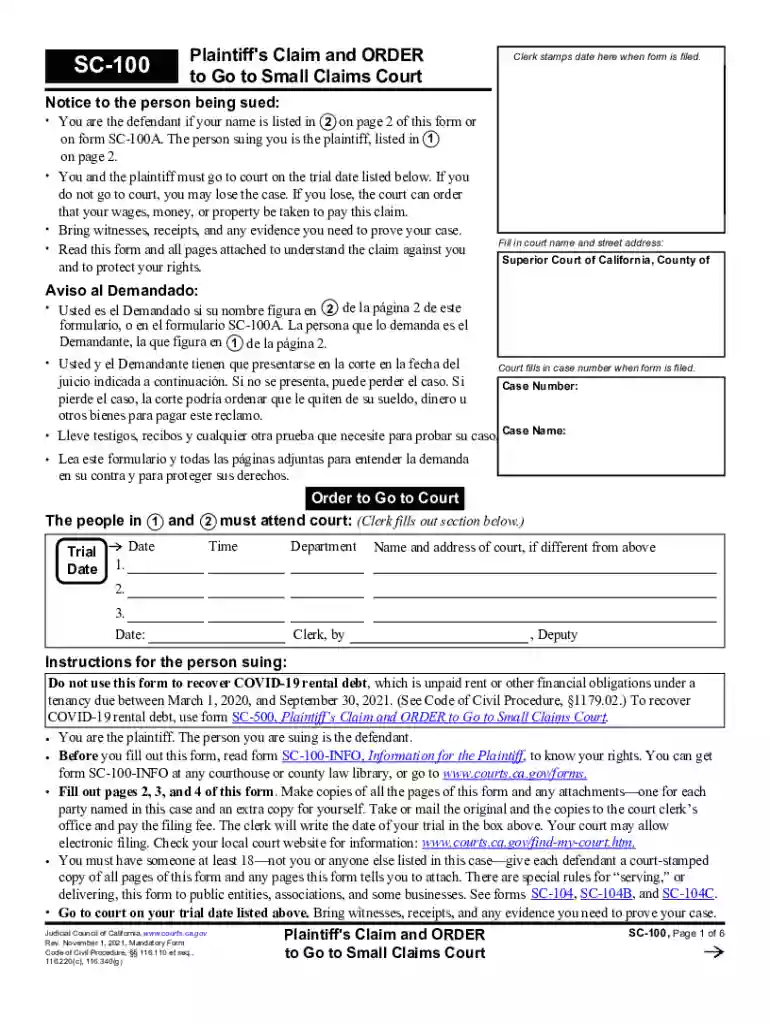 small claims court form Preview on Page 1