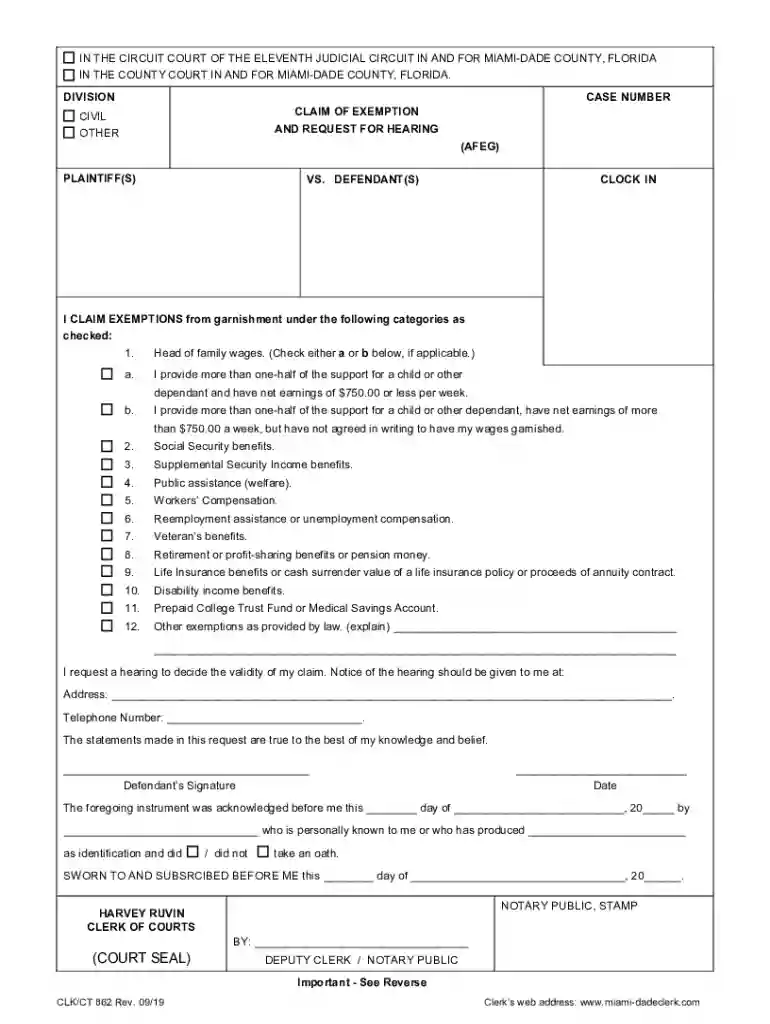 claim of exemption wage garnishment florida form Preview on Page 1