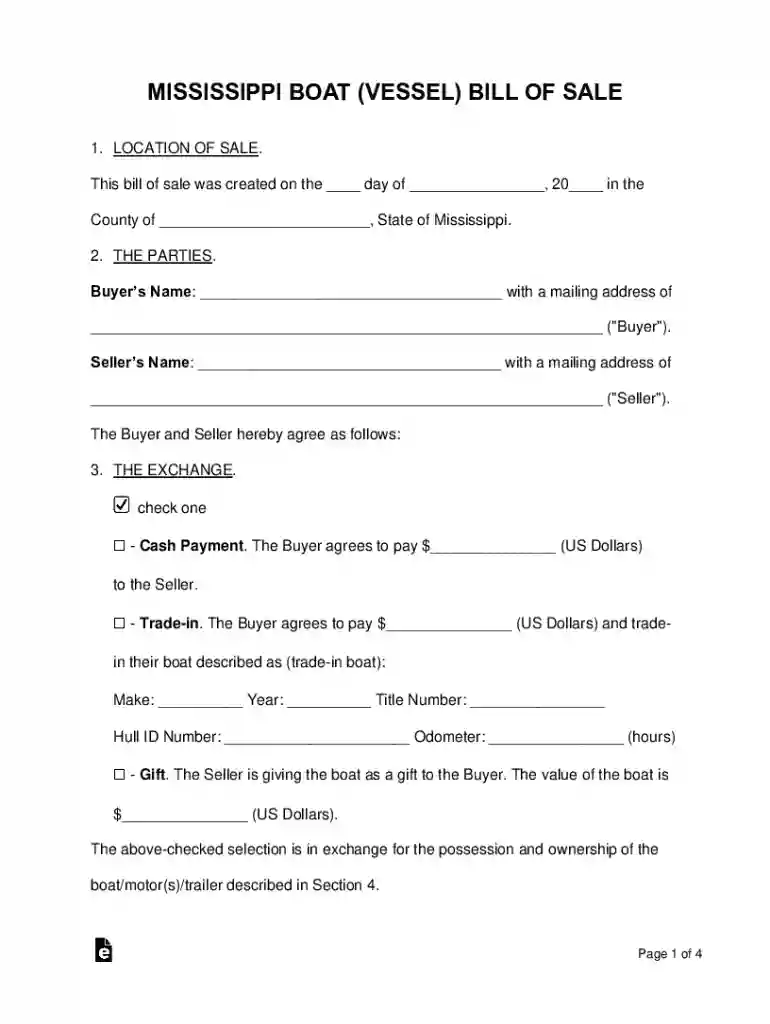 boat vessel bill sale Preview on Page 1
