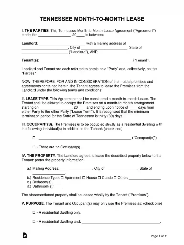 tennessee lease agreement Preview on Page 1