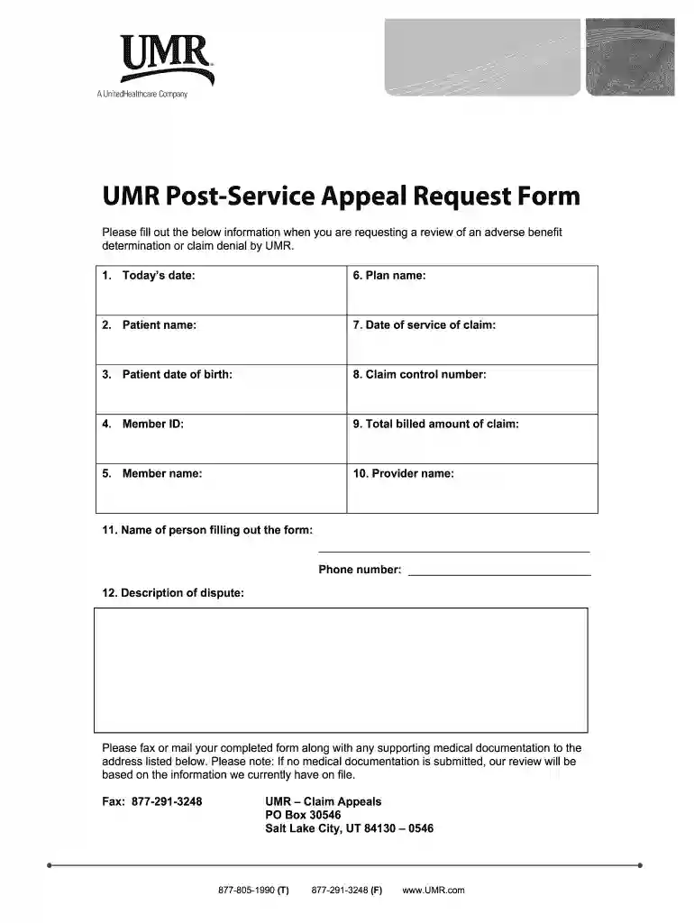umr appeal form Preview on Page 1