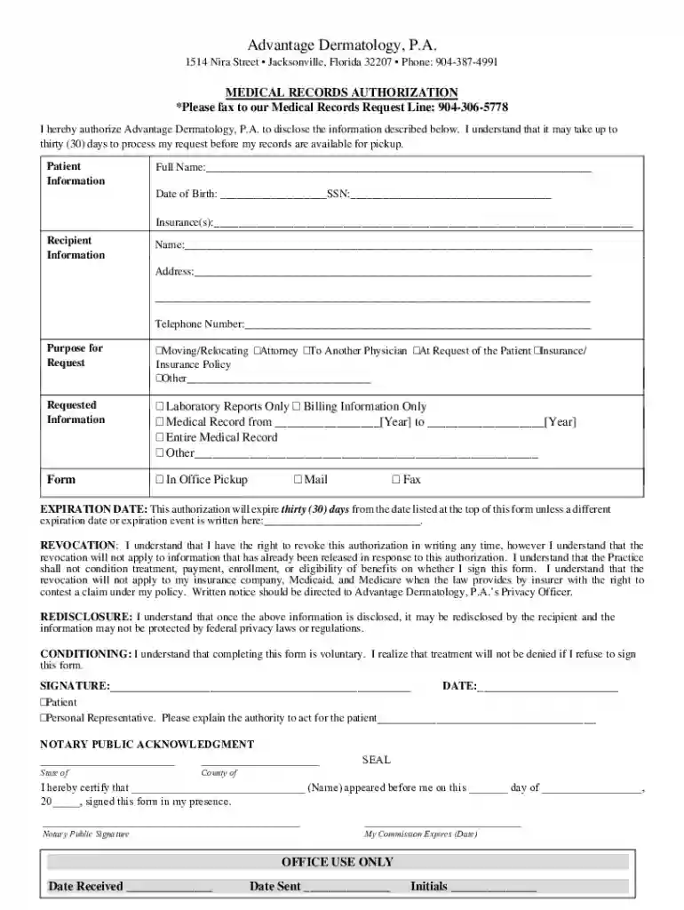 advantagederm wp-contentuploadsMedical Records Request Form from Our - Advantage Dermatology Preview on Page 1