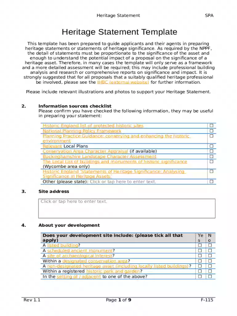 Heritage Statement Template Preview on Page 1