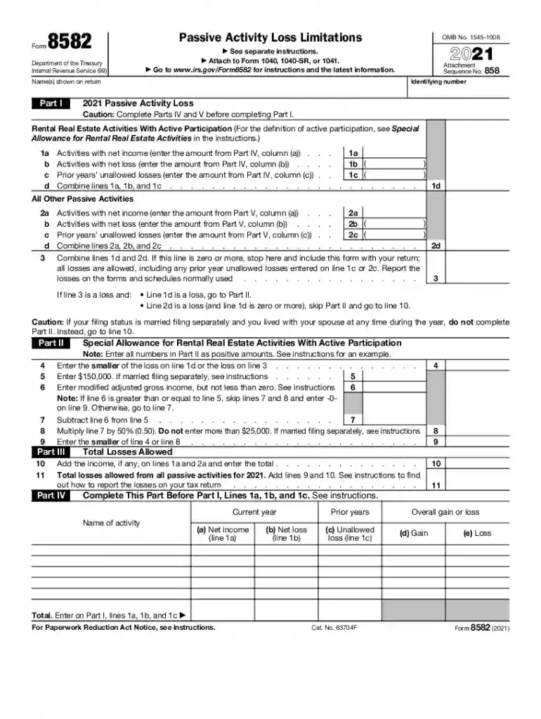 2021 form 8582 Preview on Page 1