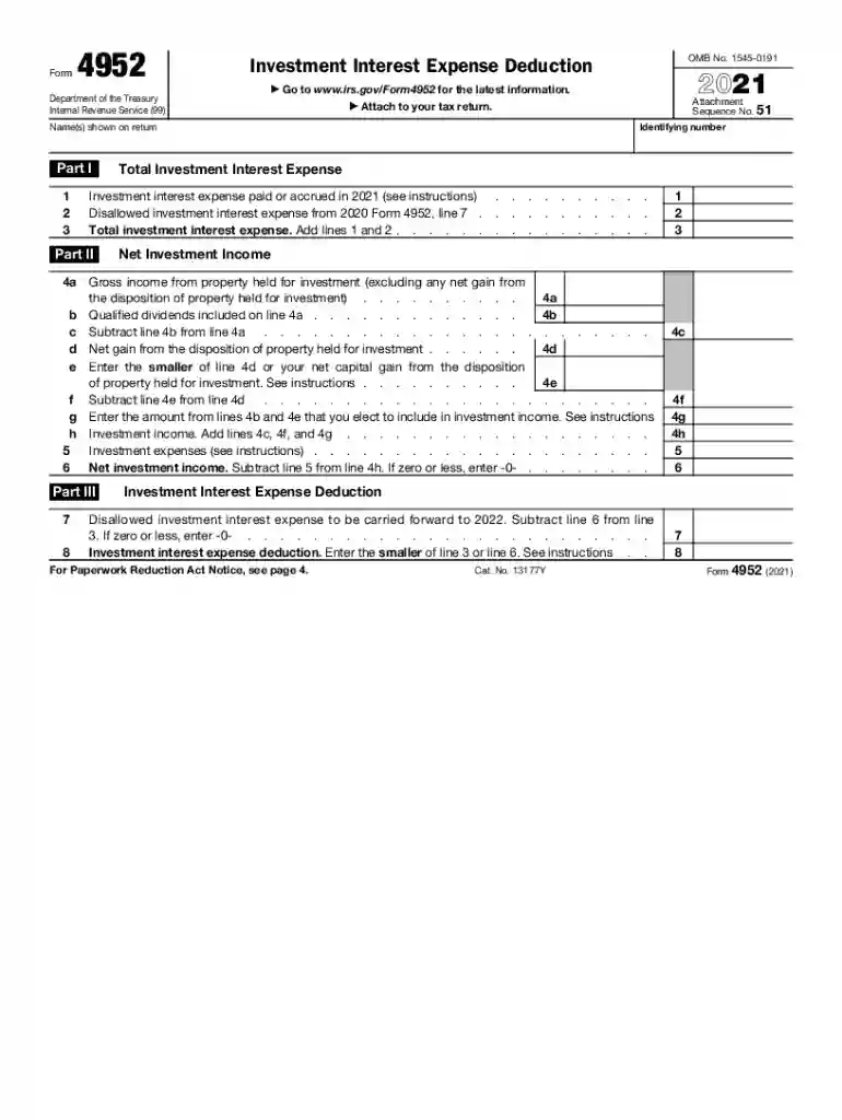 2021 form 4952 Preview on Page 1