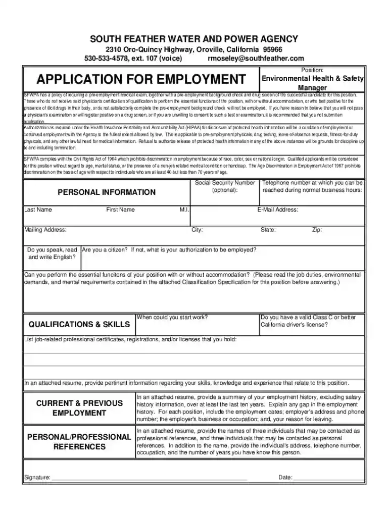 california application employment Preview on Page 1