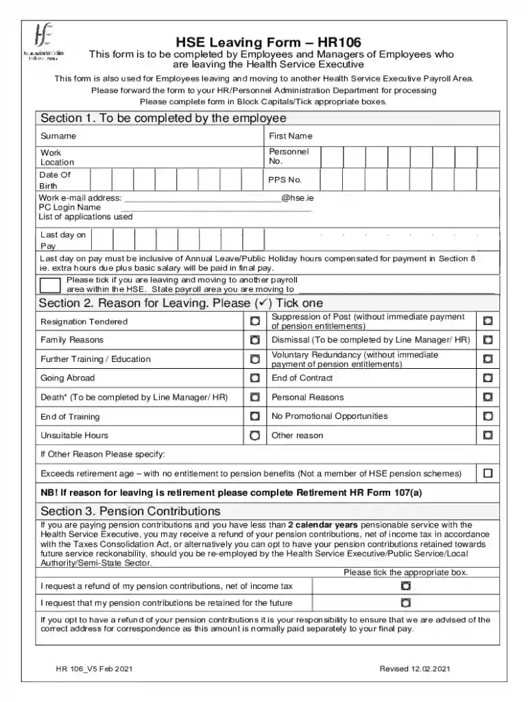 hse retirement form 106 Preview on Page 1