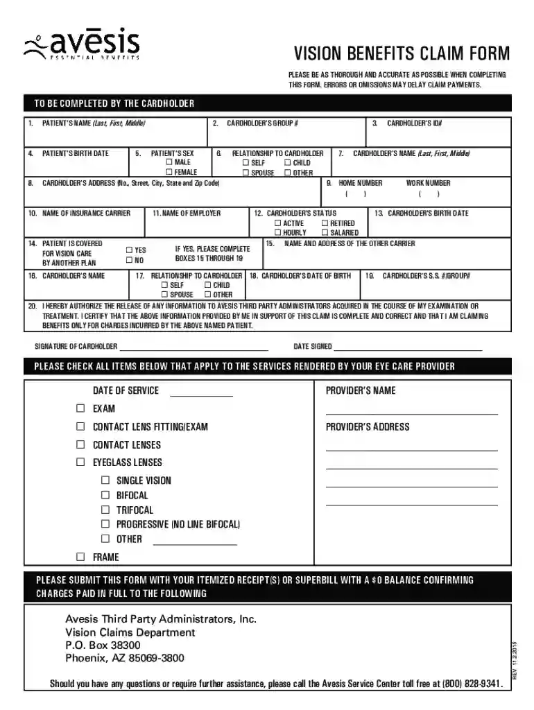 vision benefits claim form Preview on Page 1