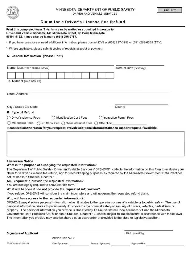 DVS Records Request - Minnesota Department of Public Safety Preview on Page 1
