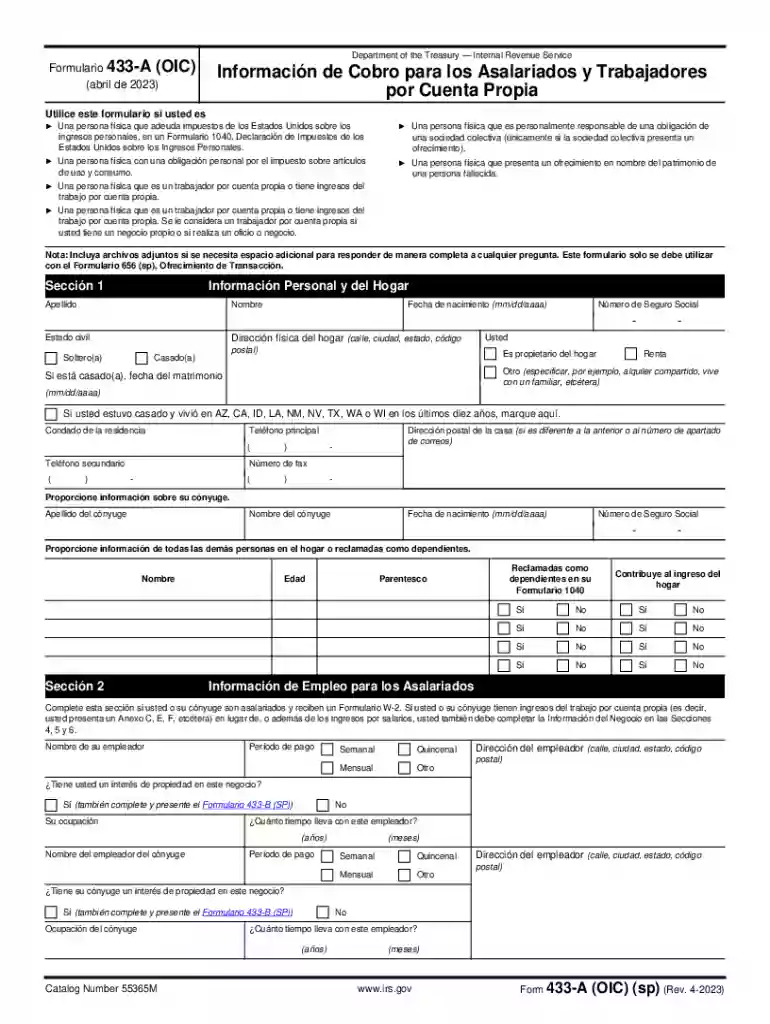 Form 656-B (sp) (Rev 4-2021) Offer in Compromise (Booklet) (Spanish Version) Preview on Page 1