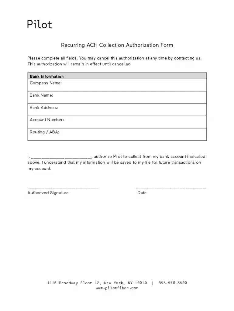 ACH Collection Authorization Form docx Preview on Page 1