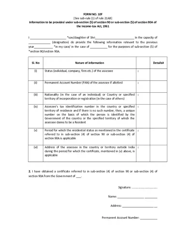 FORM NO10F Preview on Page 1