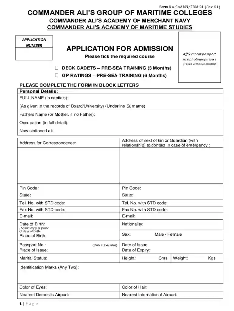 Form No CAAMN FRM-02 (Rev-05) COMMANDER ALIS ACADEMY OF Preview on Page 1