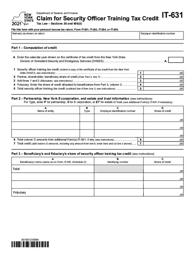 Form IT-631 Claim for Security Officer Training Tax Credit ... Preview on Page 1