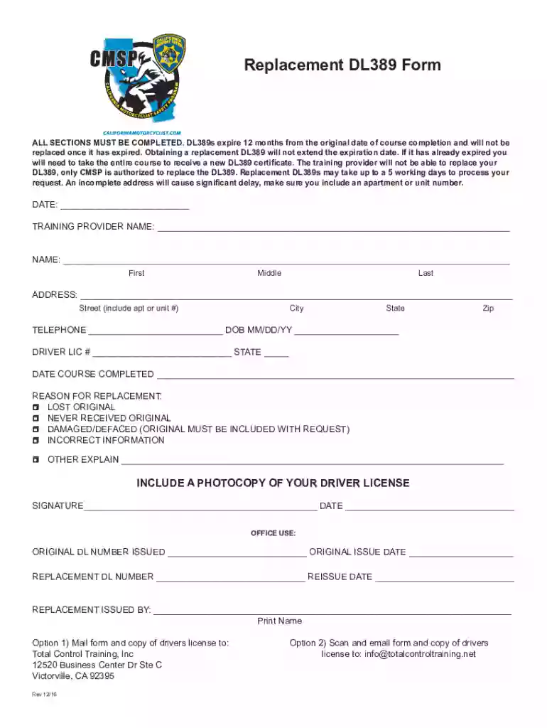 dl 389 form Preview on Page 1