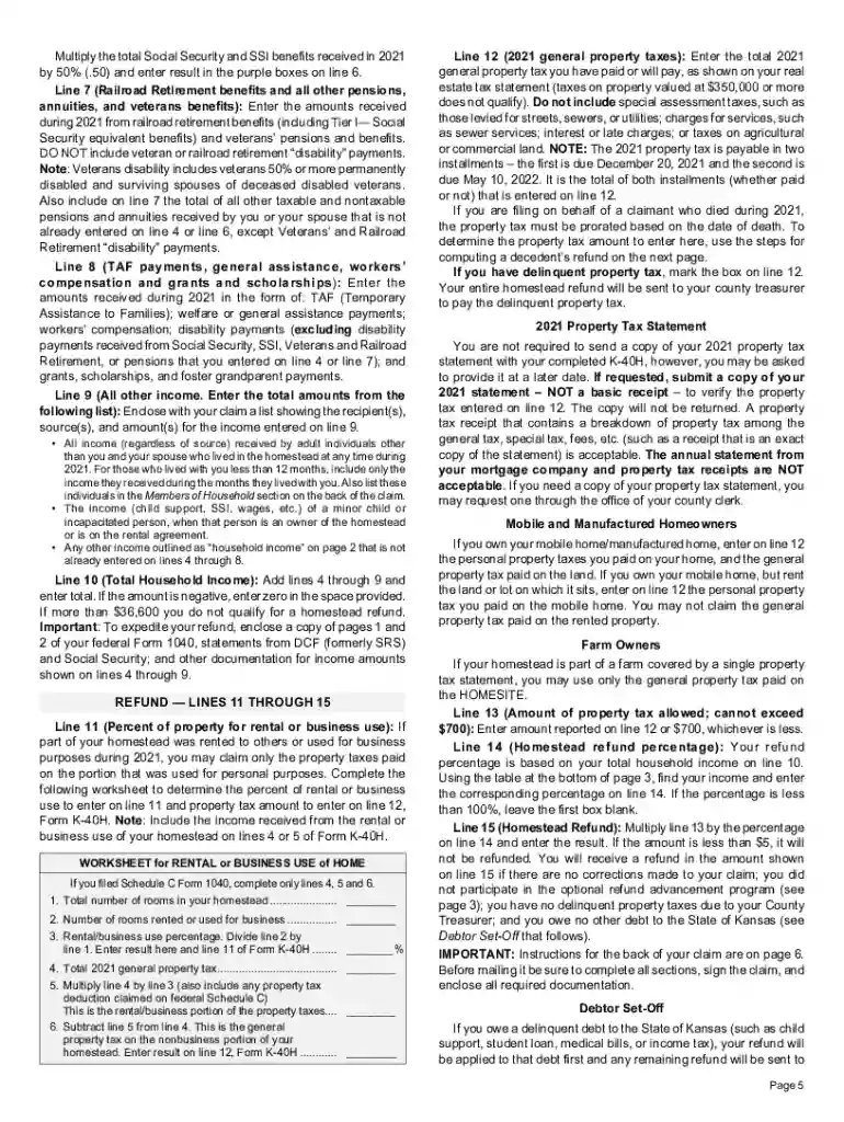 kansas homestead refund percentage table Preview on Page 1