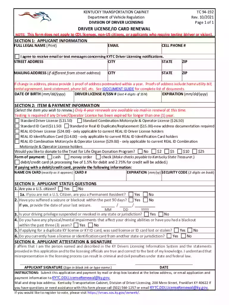 Form Tc 94 192 - Fill and Sign Printable ... - US Legal Forms Preview on Page 1