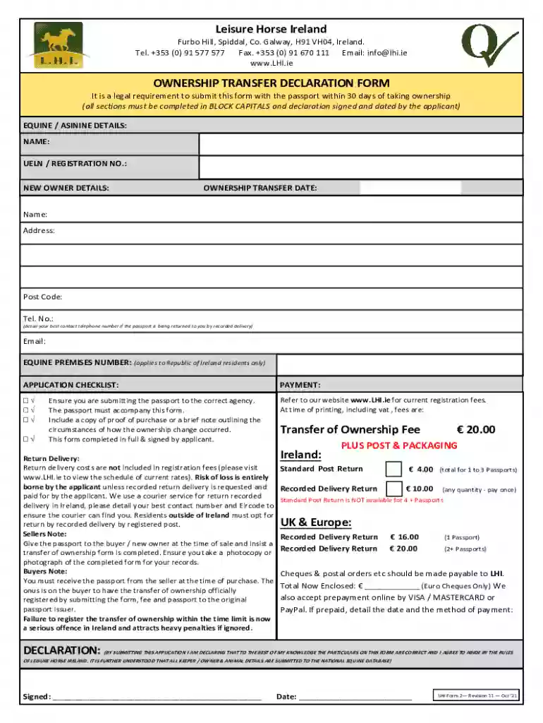 DocHub 246489461-LHINameChangeLeisure Horse Ireland - Fill Online, Printable, Fillable Preview on Page 1
