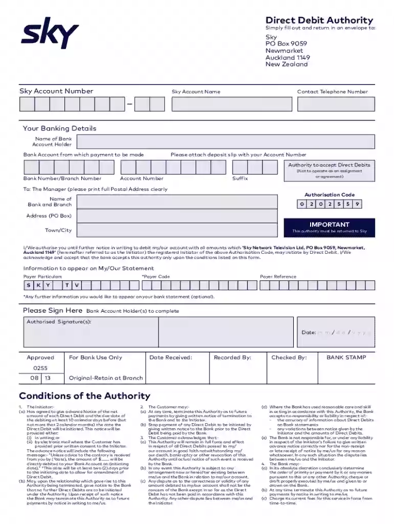 sky tv direct debit form Preview on Page 1