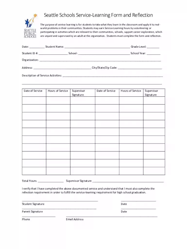 sps service learning form Preview on Page 1