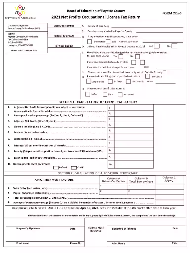 lexington form 228 instructions Preview on Page 1