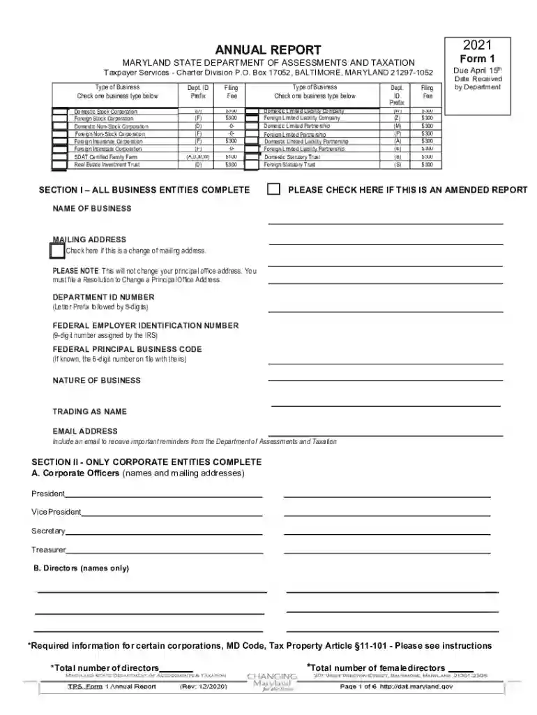 maryland annual report form 1 Preview on Page 1
