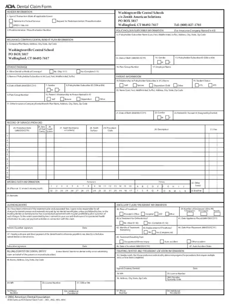 ADA Dental Claim Form ADA dental claim form Preview on Page 1