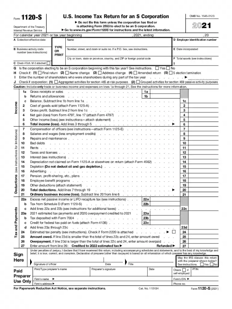 1120s form 2021 Preview on Page 1