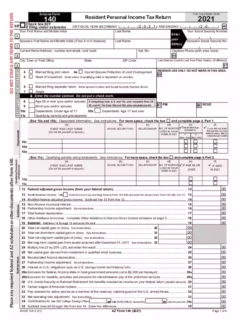 2021 arizona form 140 Preview on Page 1