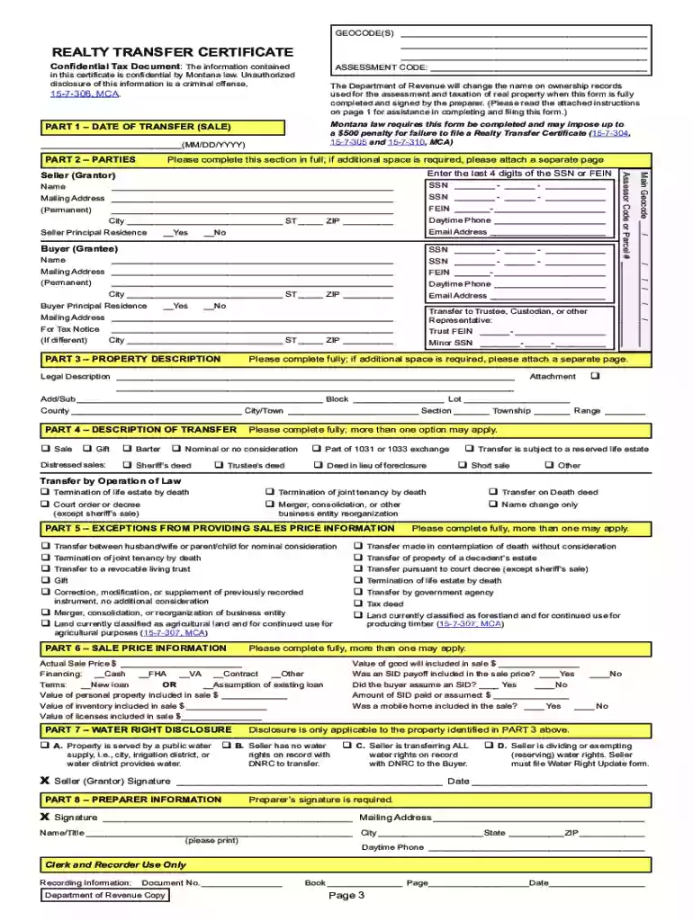 montana realty transfer certificate Preview on Page 1