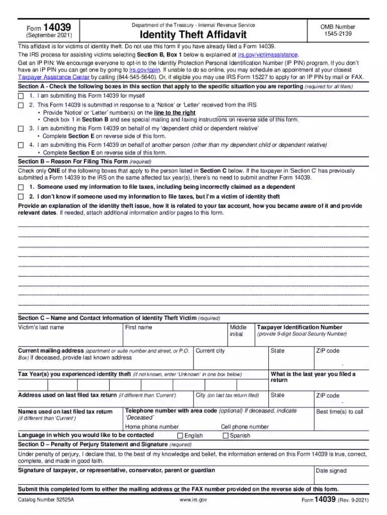 form 14039 irs 2021 Preview on Page 1