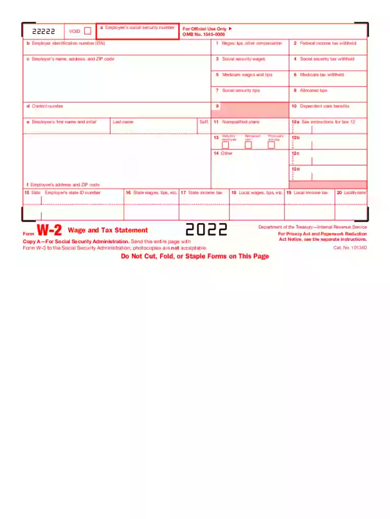 2022 w2 fillable form Preview on Page 1