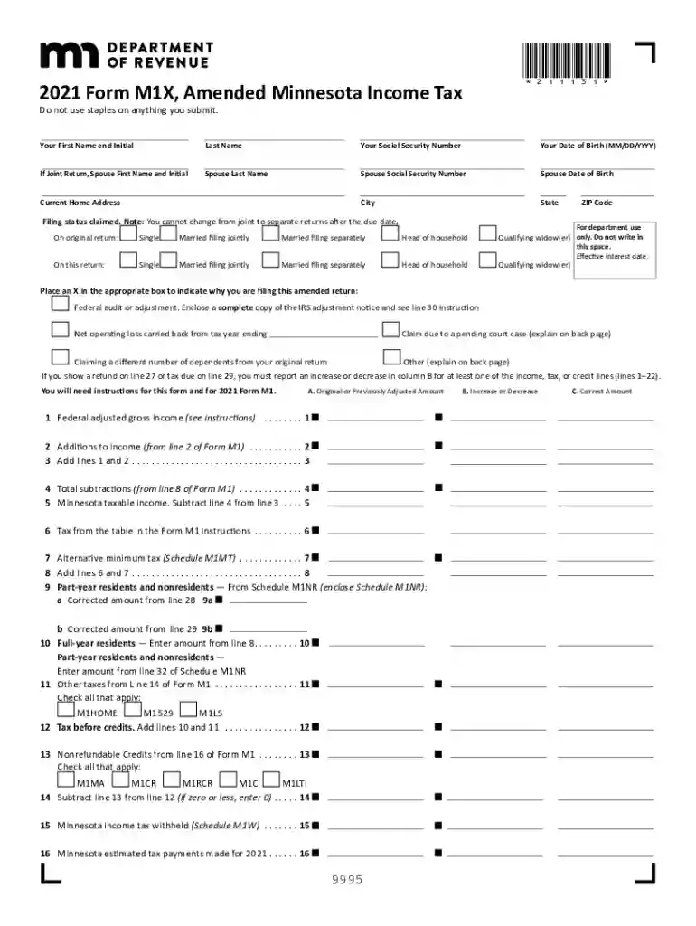 2019 Minnesota M1 Tax Form Instructions - 07 2021 Preview on Page 1