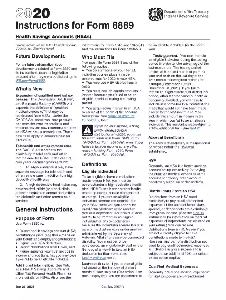 irs instructions 8889 form Preview on Page 1