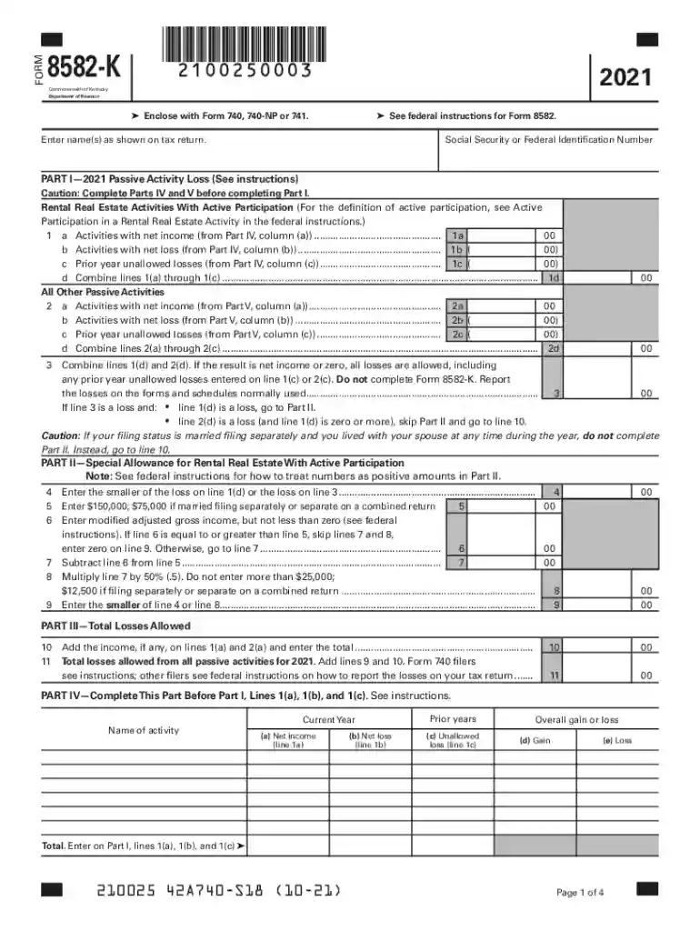 Fillable Online revenue ky Instructions for Form 8582 Preview on Page 1