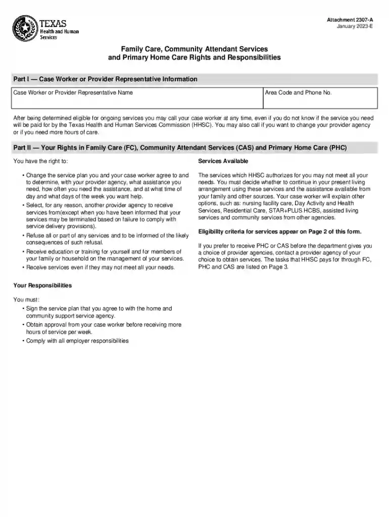Attachment 2307-A, Family Care, Community Attendant Services and Primary Home Care Rights and Respon Preview on Page 1