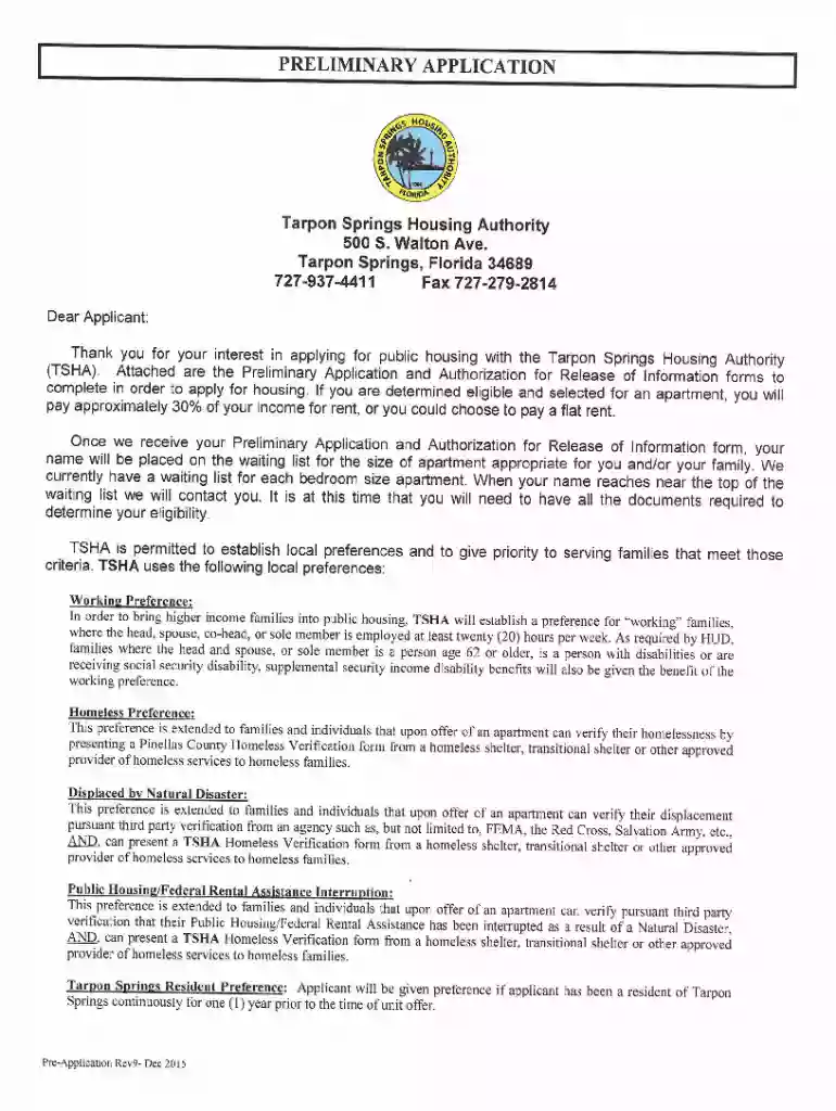 tarpon springs housing application Preview on Page 1
