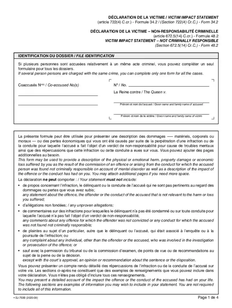 Form SJ-753B "Victim Impact Statement" - Quebec, Canada Preview on Page 1