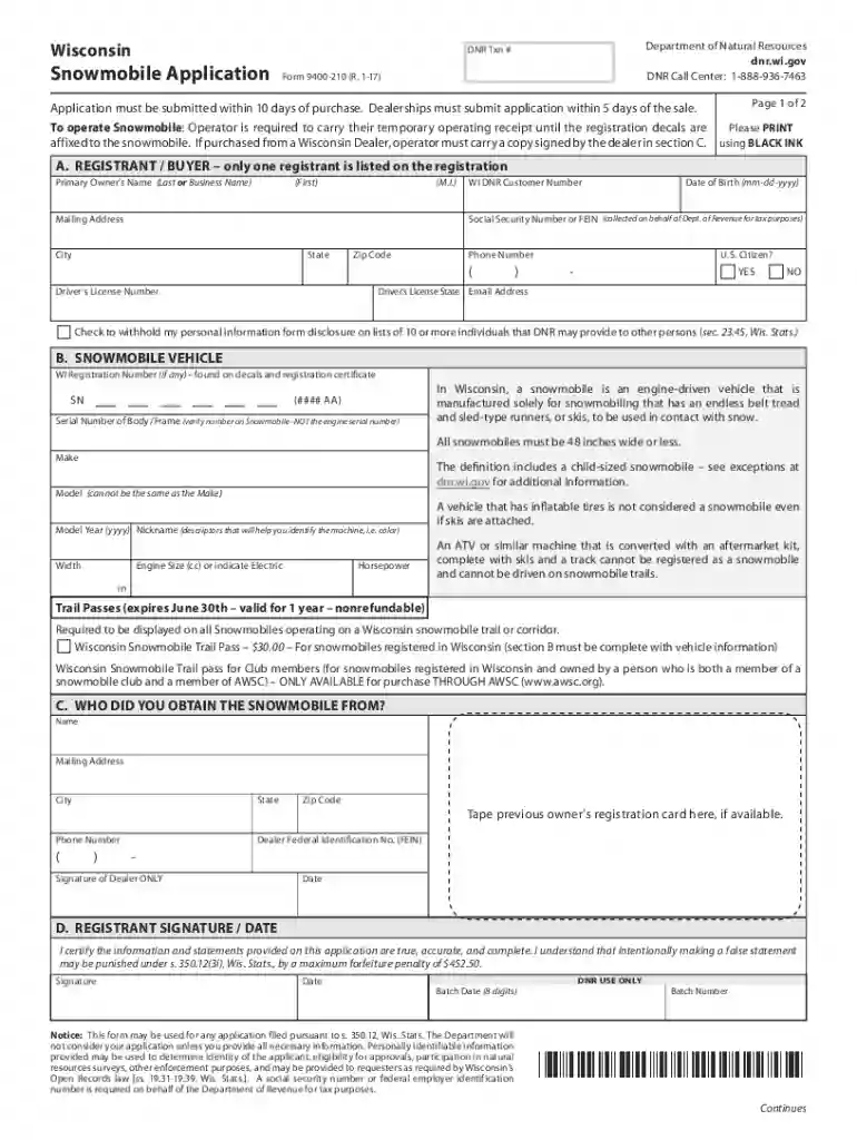 wisconsin snowmobile form Preview on Page 1