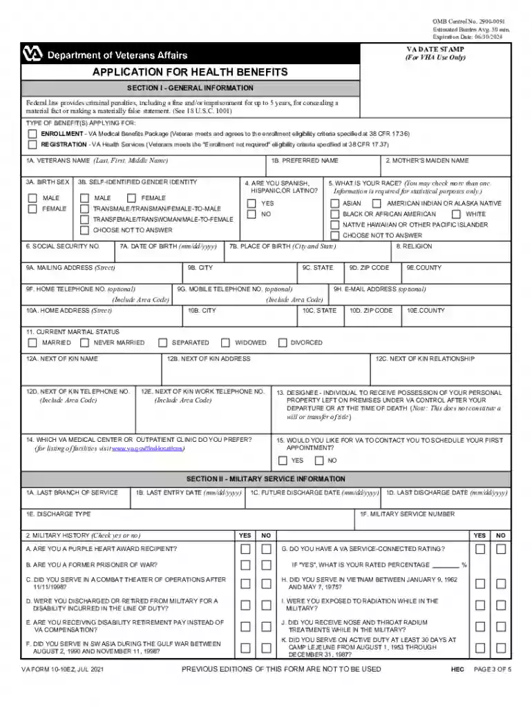 va form 10 10ez printable Preview on Page 1