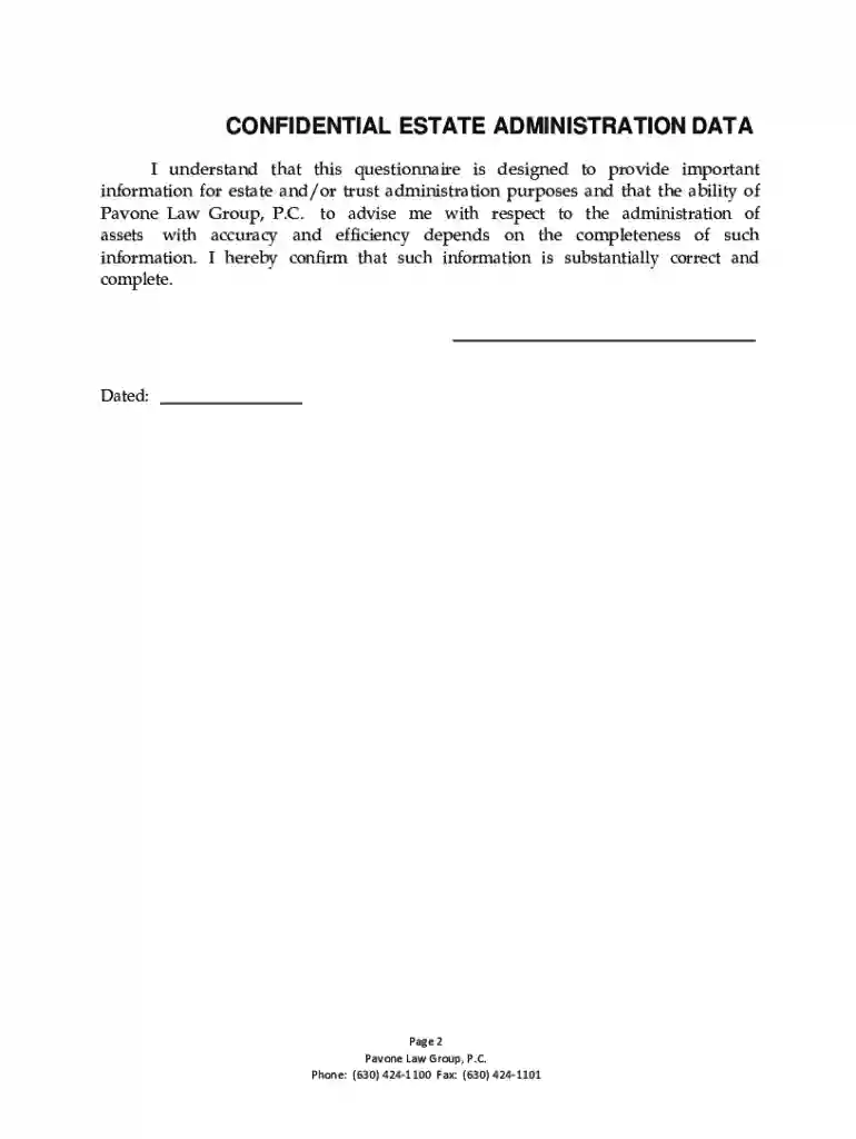 estate administration questionnaire Preview on Page 1