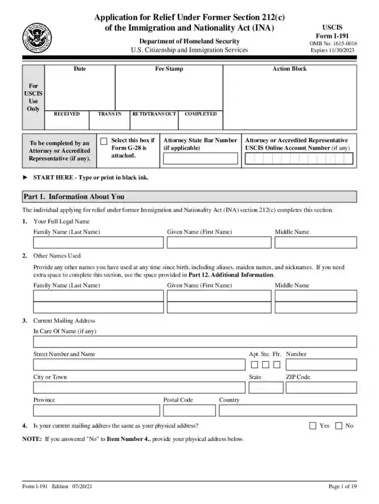 uscis i 191 Preview on Page 1