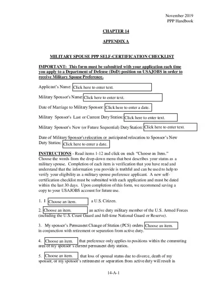 military spouse ppp self certification checklist Preview on Page 1