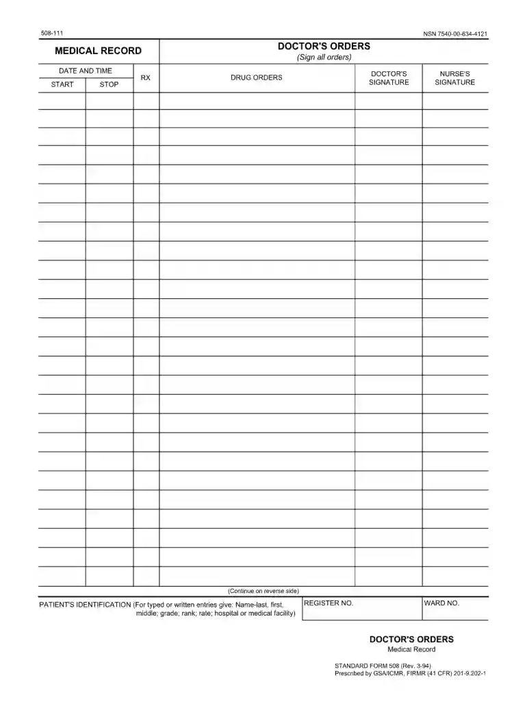 printable physician order forms Preview on Page 1