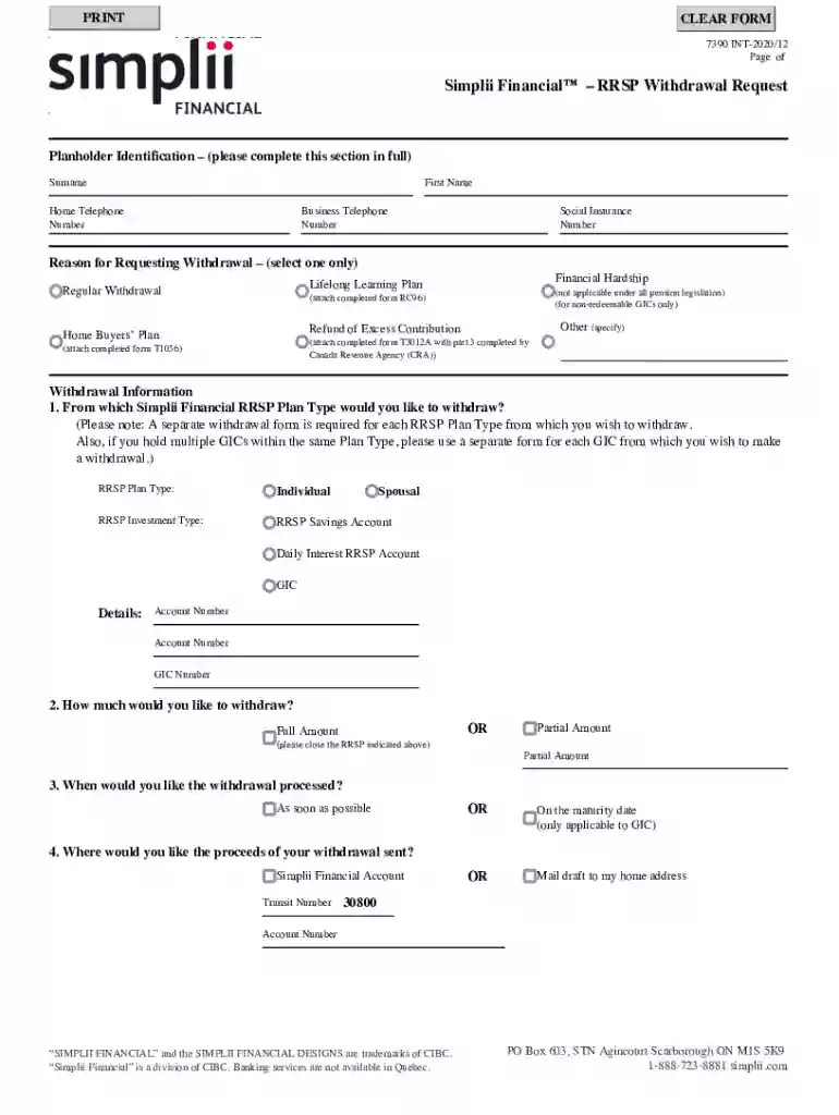 simplii rrsp withdrawal form Preview on Page 1