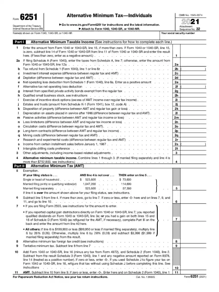 2021 irs 6251 Preview on Page 1